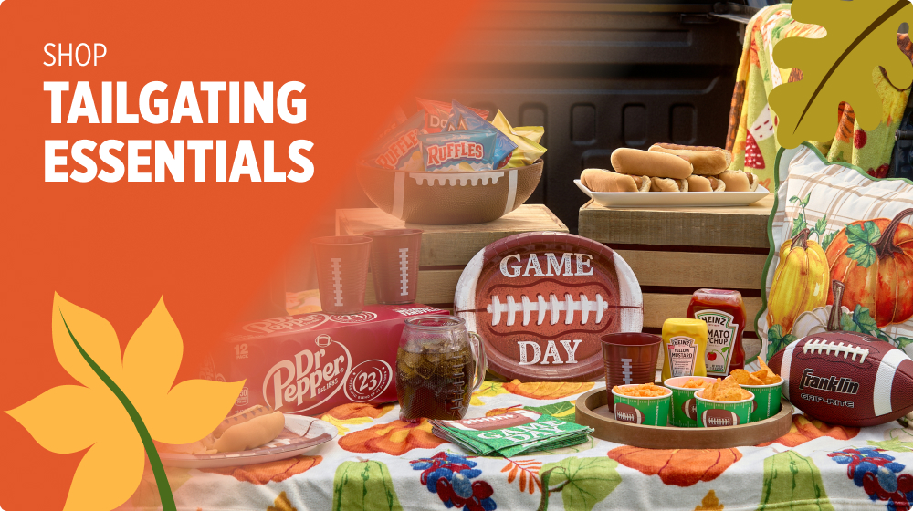 Shop Tailgating Essentials — Game Day snacks, Dr Pepper, Ruffles, Heinz condiments and football partyware