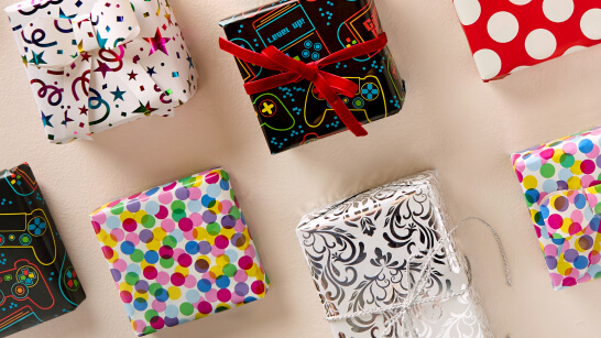Gift Wrap Essentials — assorted wrapped gifts for celebrations and special occasions